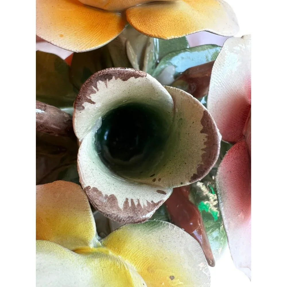 Capodimonte Roses Candle Stick Holder Pink Yellow Green Made in Italy Cottagecor